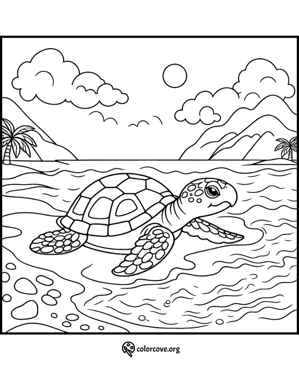 a coloring page of a turtle