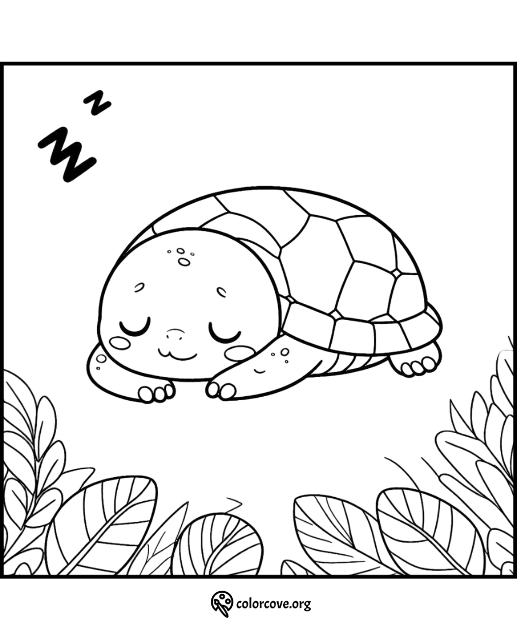 a black and white drawing of a turtle sleeping