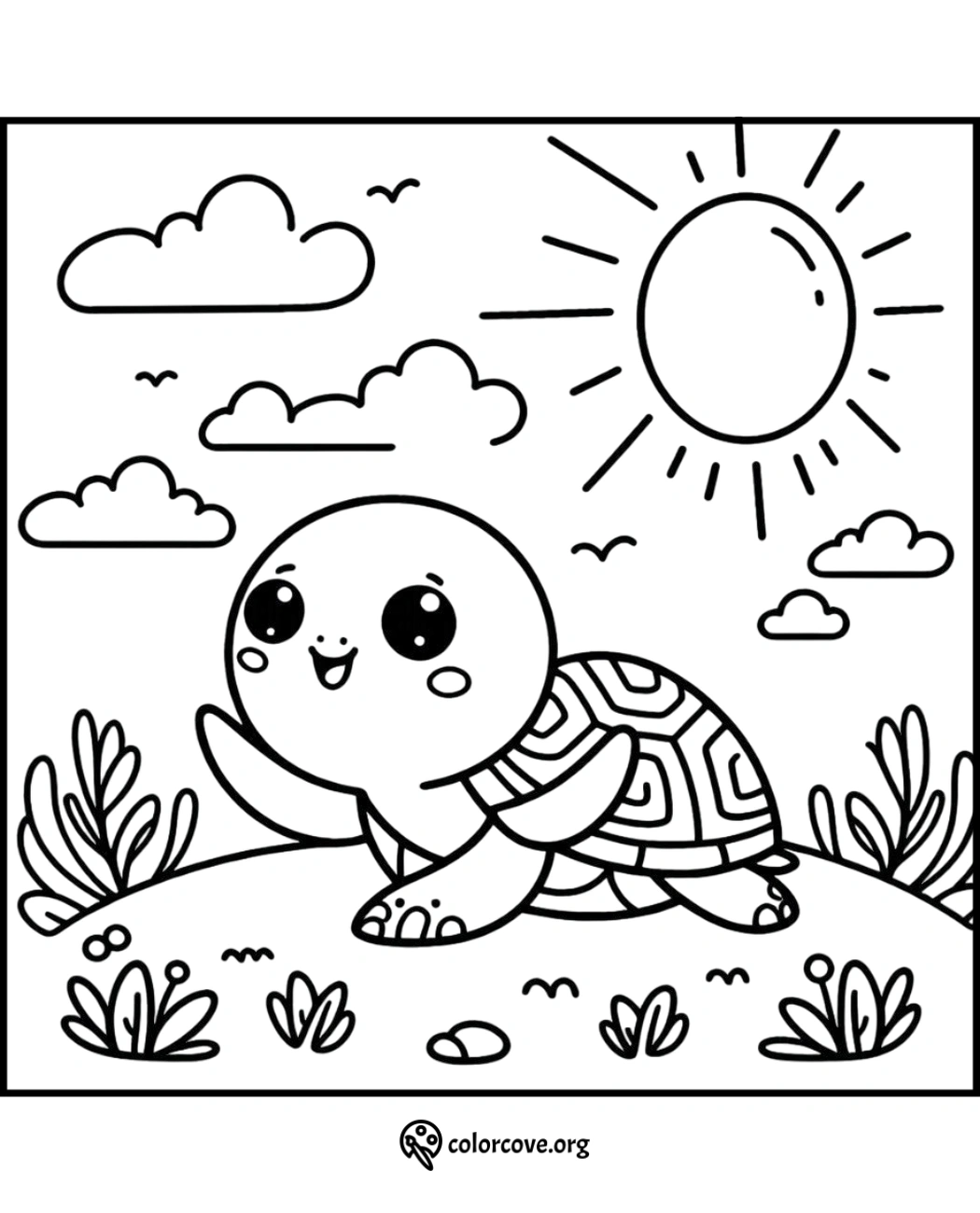 a coloring page of a turtle