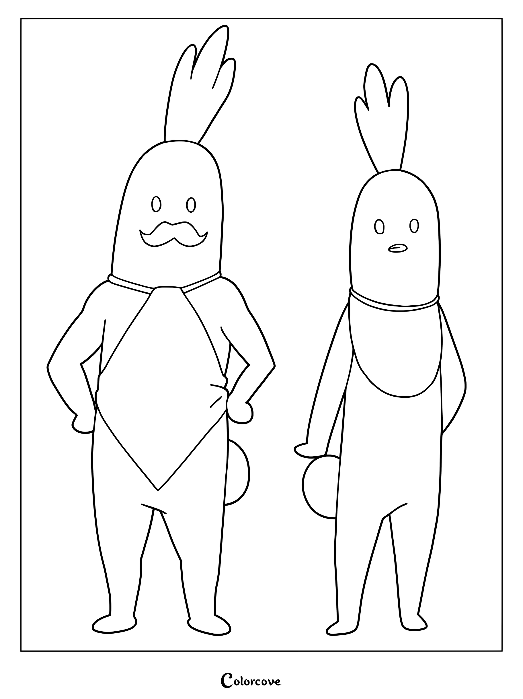 Simple coloring page of Lady and Gentleman, the Daemons of the Shadow Realm, standing side by side.