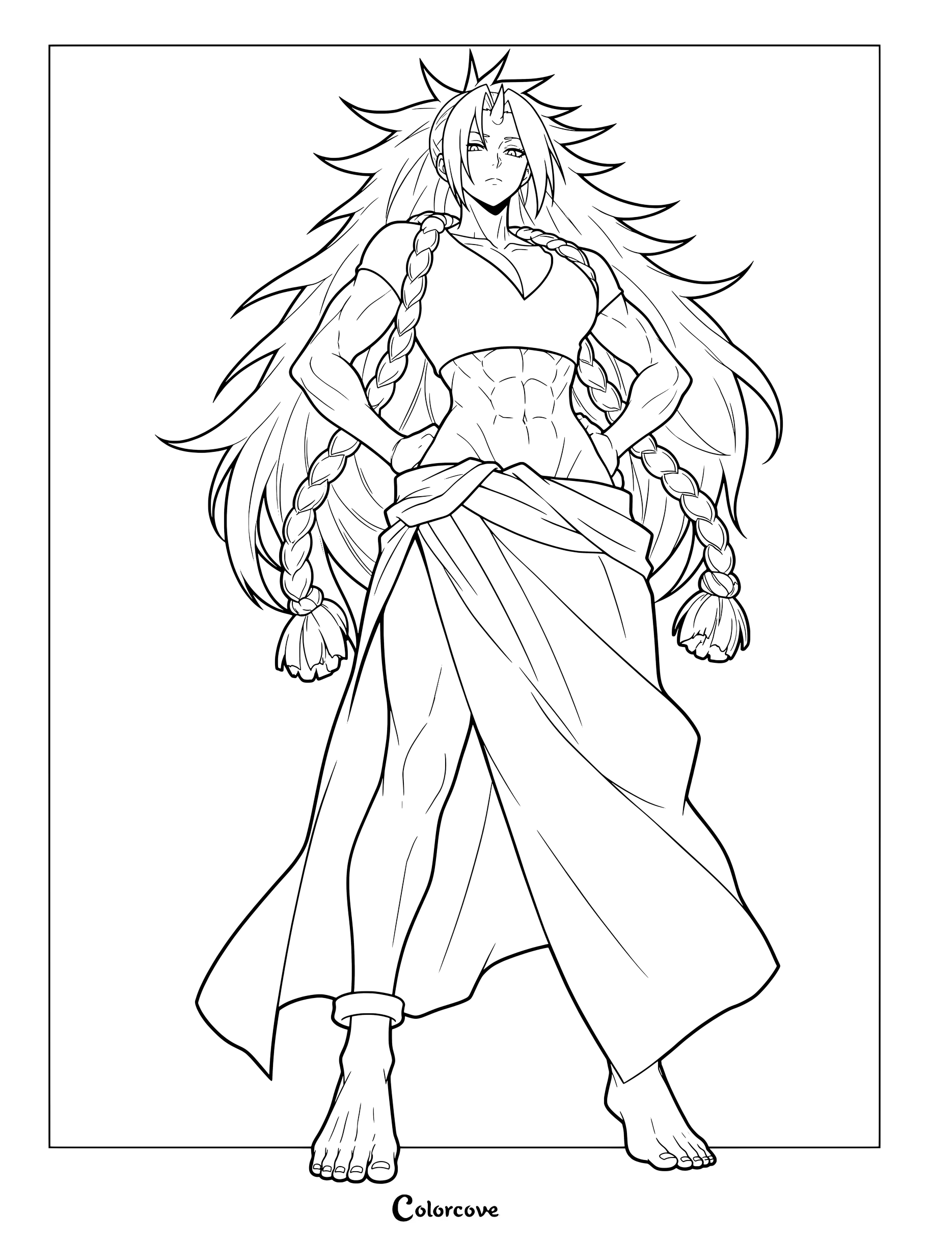 Detailed coloring page of Left, the powerful supporting character from Yomi no Tsugai, Daemons of the Shadow Realm.