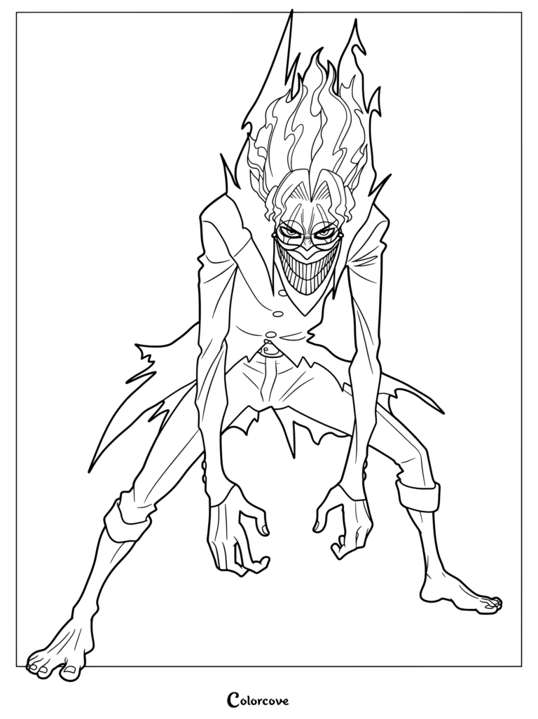 Coloriage Dandadan gratuit à imprimer 16 avec un personnage effrayant aux cheveux en pics et au large sourire