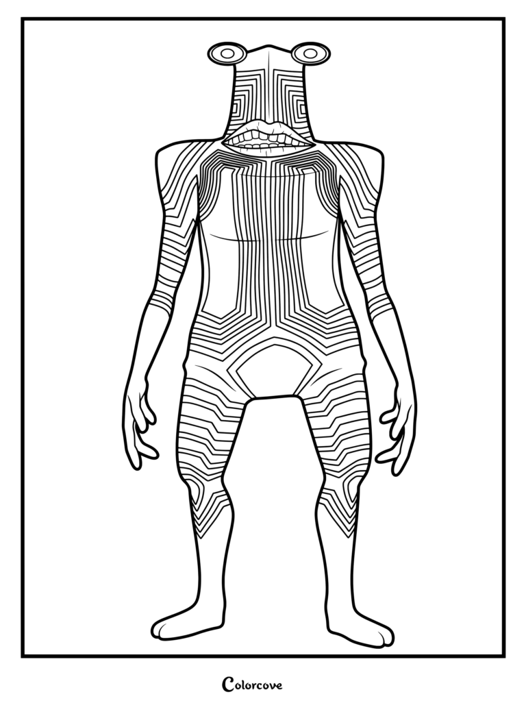 Coloriage Dandadan gratuit à imprimer 20 avec le personnage extraterrestre aux motifs rayés