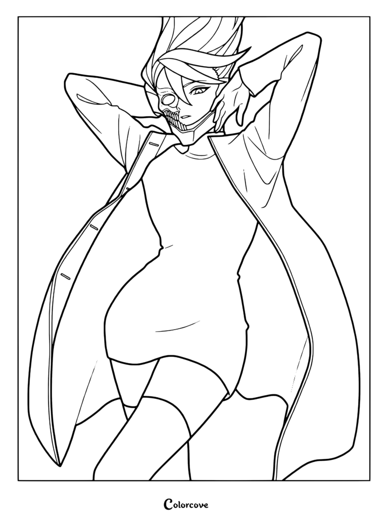 Coloriage Dandadan gratuit à imprimer 26 montrant un personnage en manteau