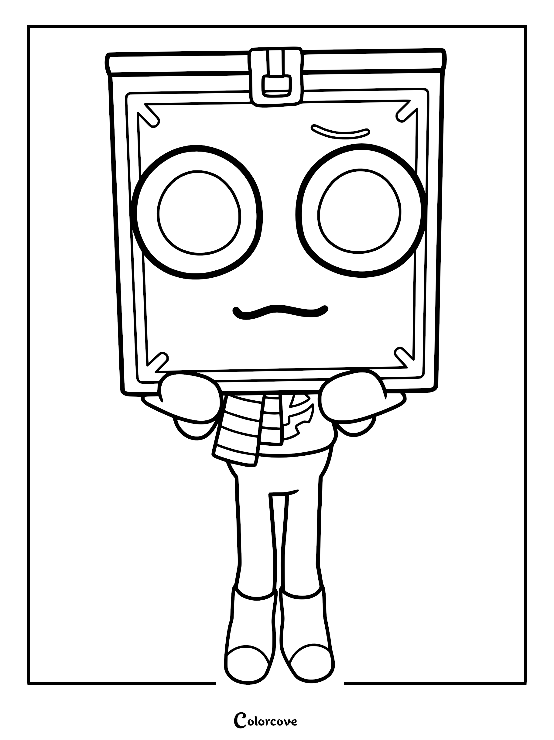 Boxten from Dandy's World with a box head and scarf, printable coloring page.