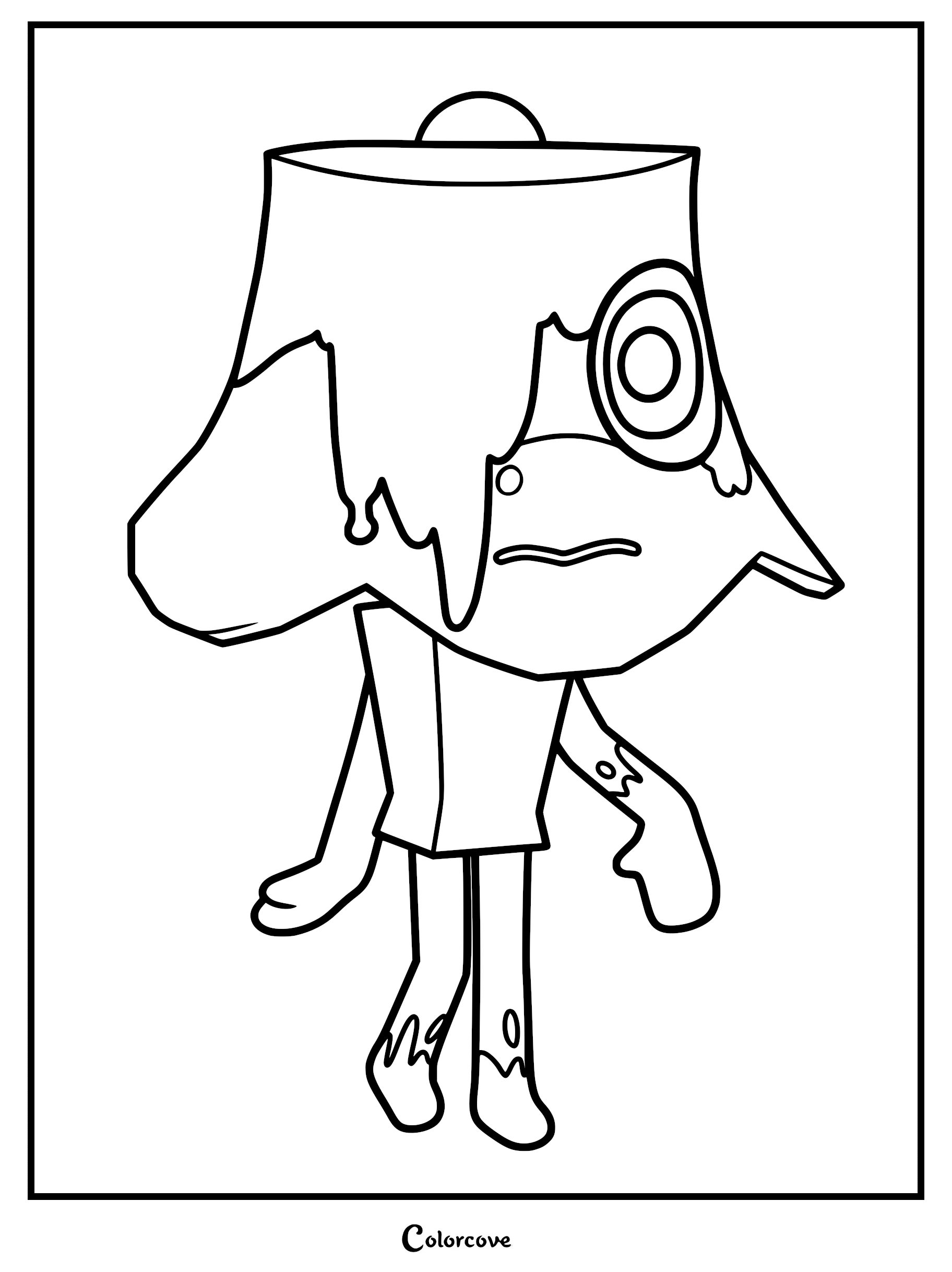 A printable coloring page featuring Brightney in her twisted form from Dandy's World with a melting lamp head and monocle.