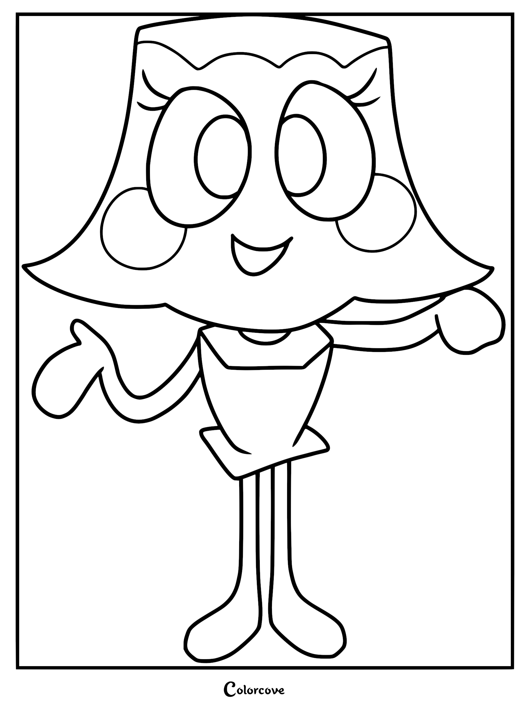 Brightney from Dandy's World with a lamp-shaped head and wide eyes in a printable coloring page format.