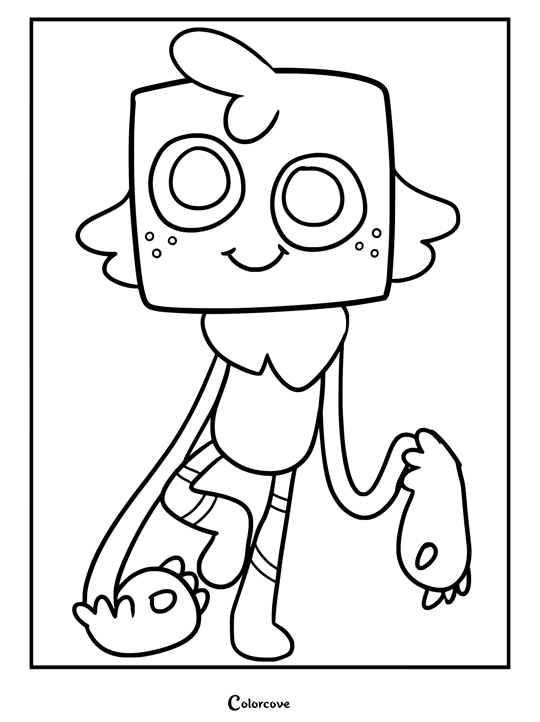 Goob from Dandy's World coloring page featuring the square-headed character with large eyes and long arms.