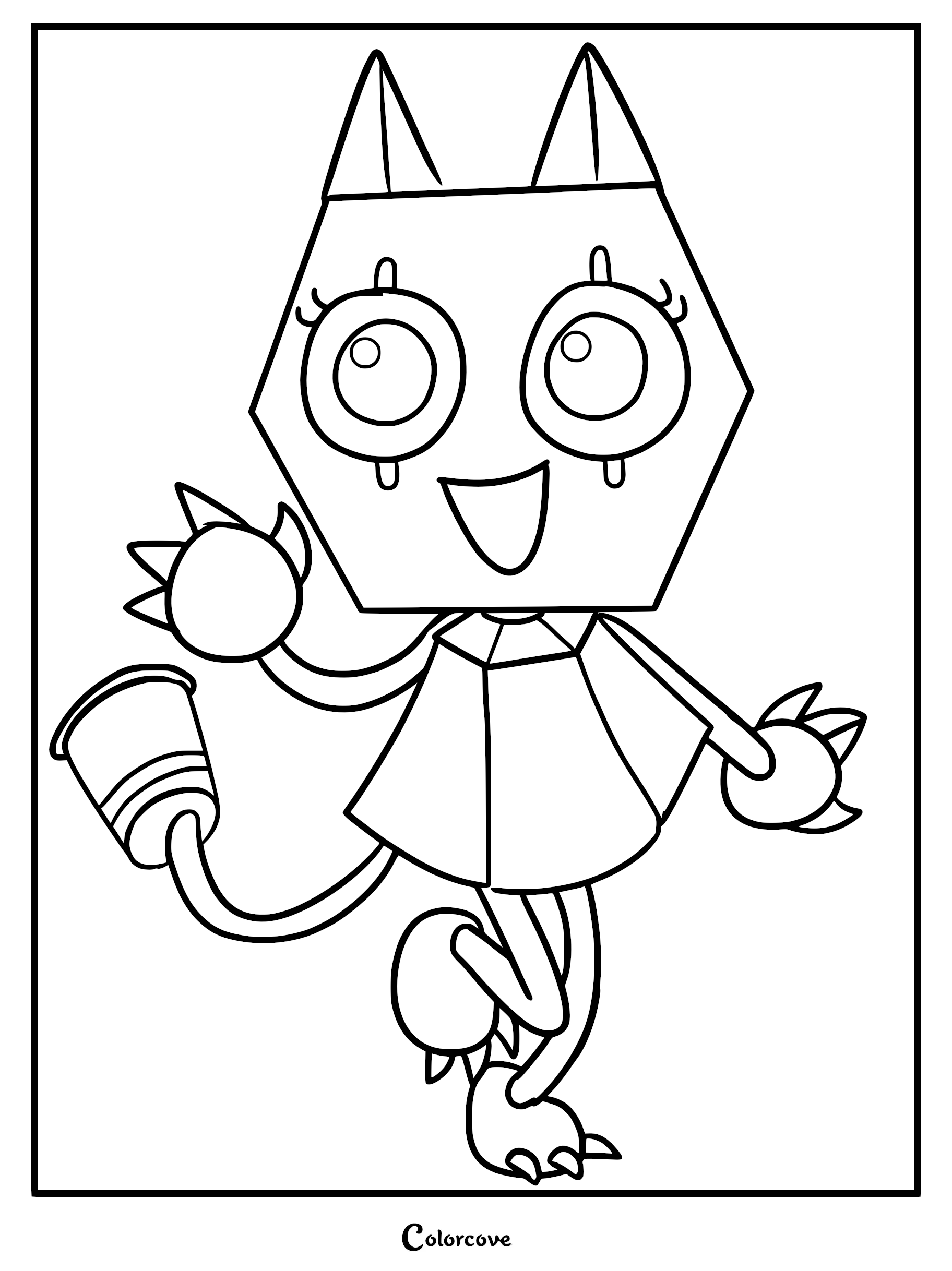 Scraps from Dandy's World with a hexagonal head and cup-shaped tail in a printable coloring page format.