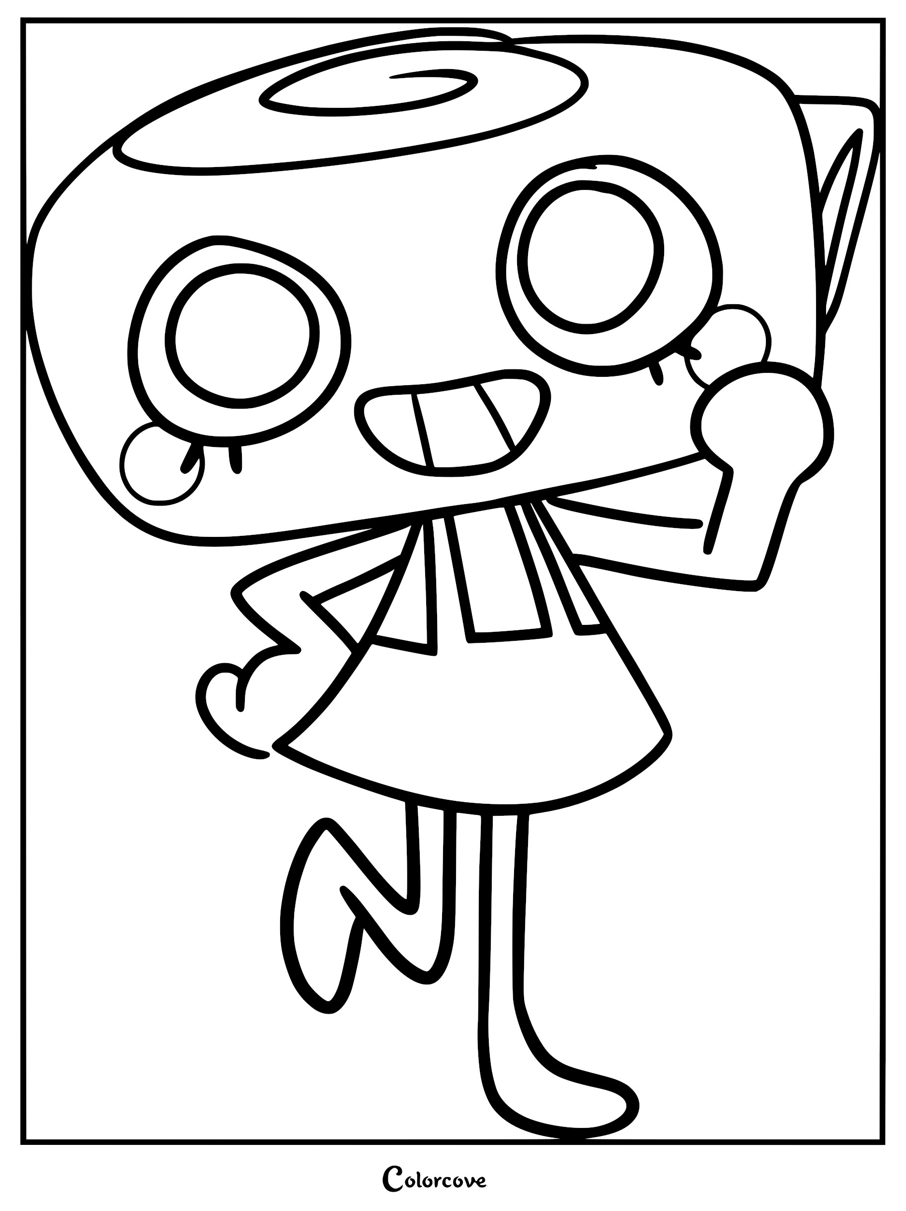 Shelly from Dandy's World posing with a hand near her face in this printable coloring page.
