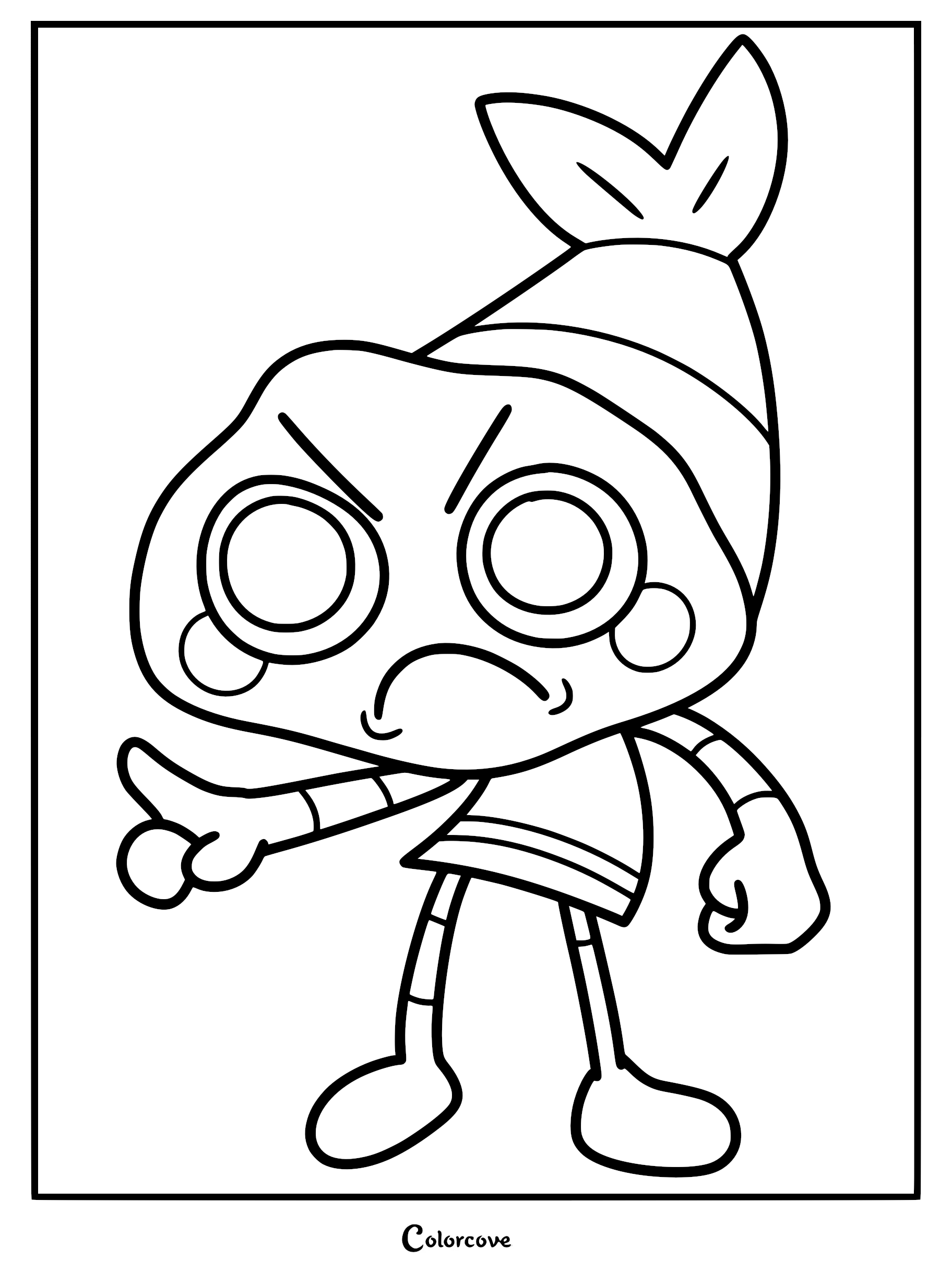 Shrimpo from Dandy's World with an angry expression pointing his finger in this printable coloring page.