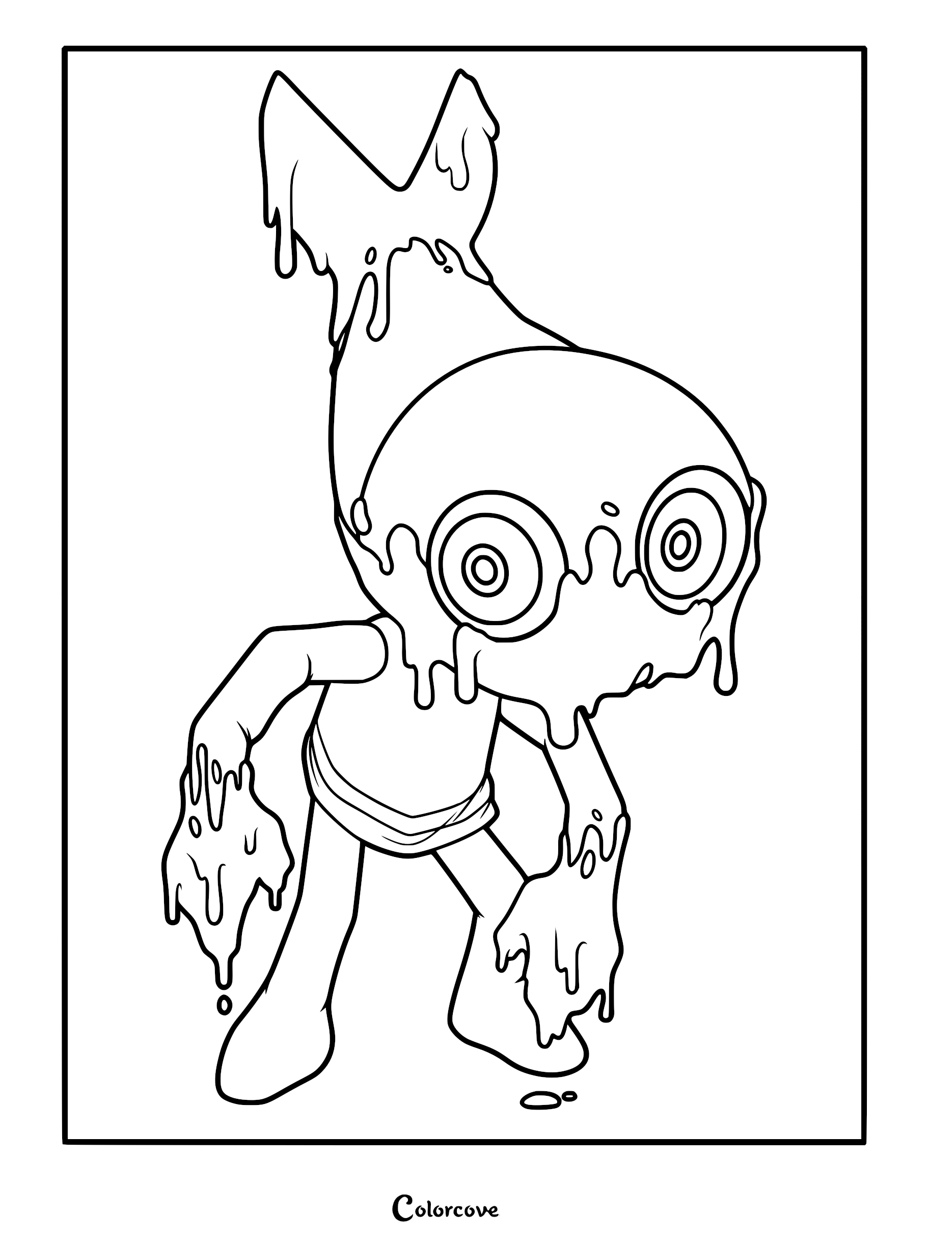 Twisted Goob from Dandy's World with melting features in a printable coloring page format.
