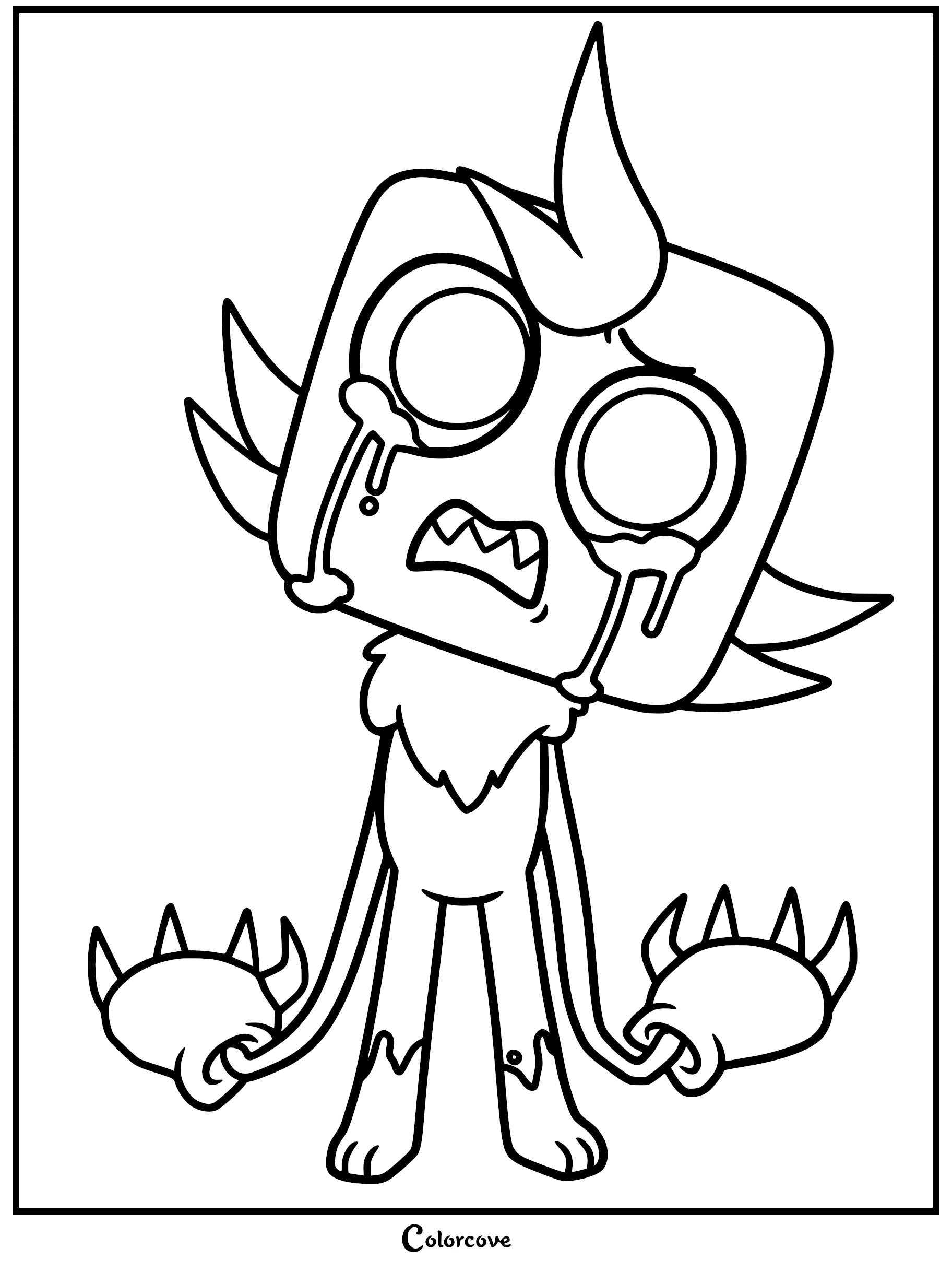 Twisted Goob from Dandy's World crying with large clawed hands in a printable coloring page style.
