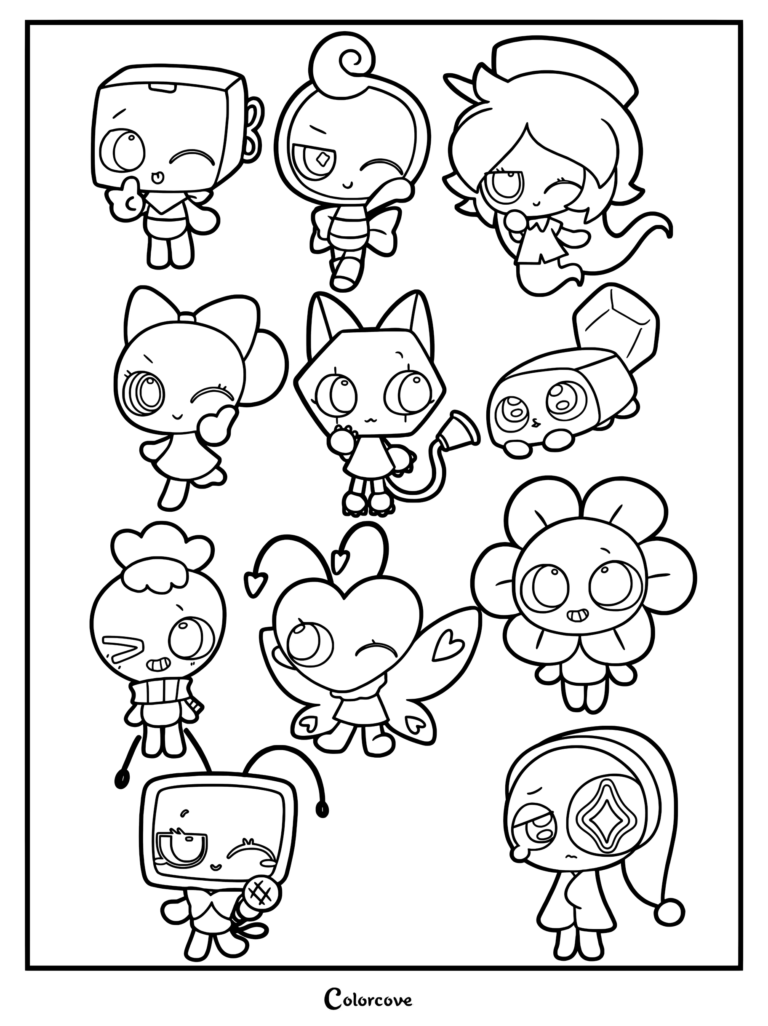 Eleven Dandy's World characters arranged in a grid pattern.