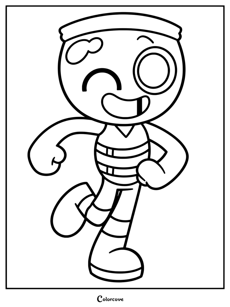 Finn coloring page from Dandy’s World showing the character winking and wearing a striped outfit.