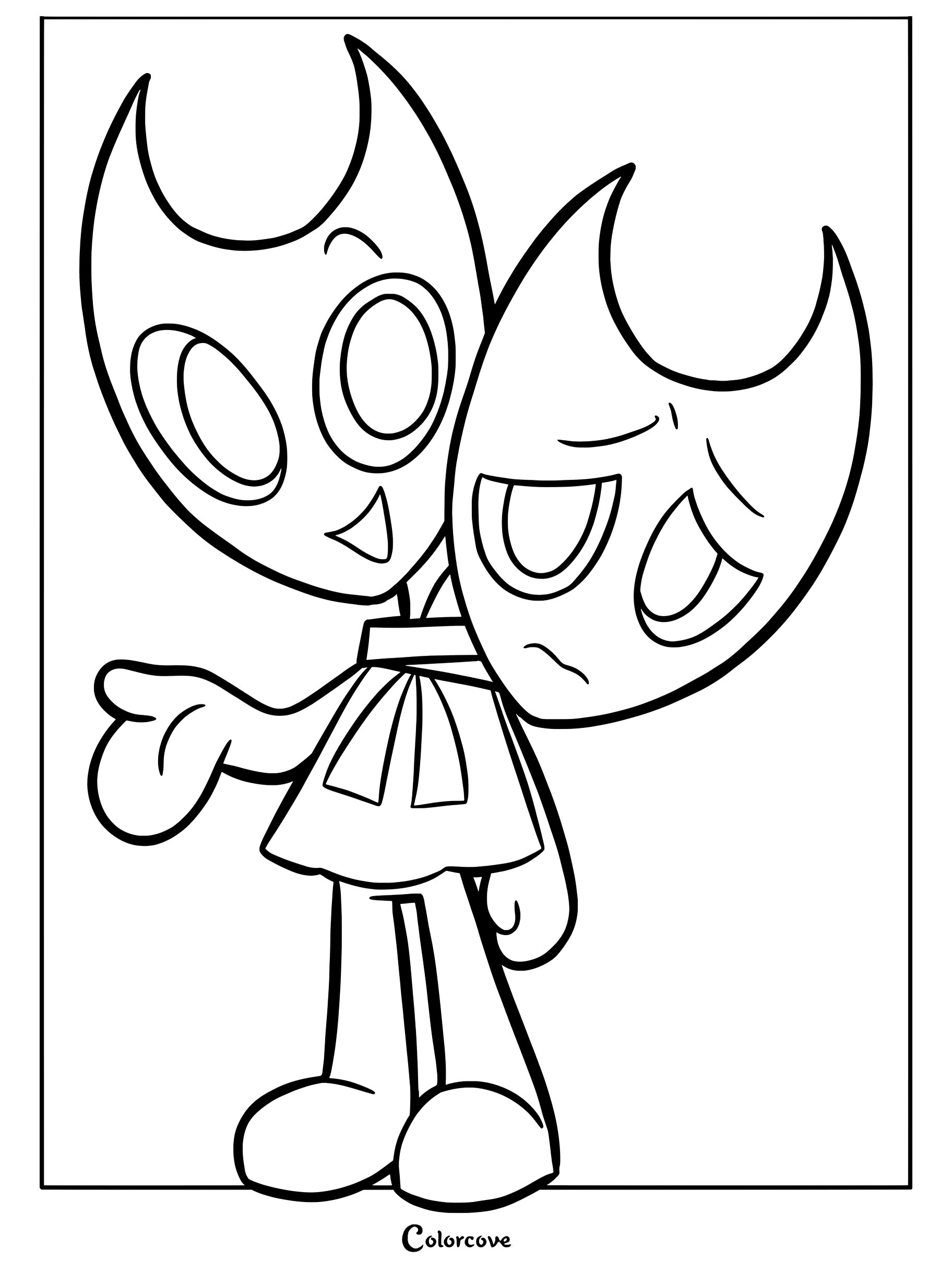 Razzle Dazzle from Dandy’s World coloring page showing a two-faced character with happy and sad expressions