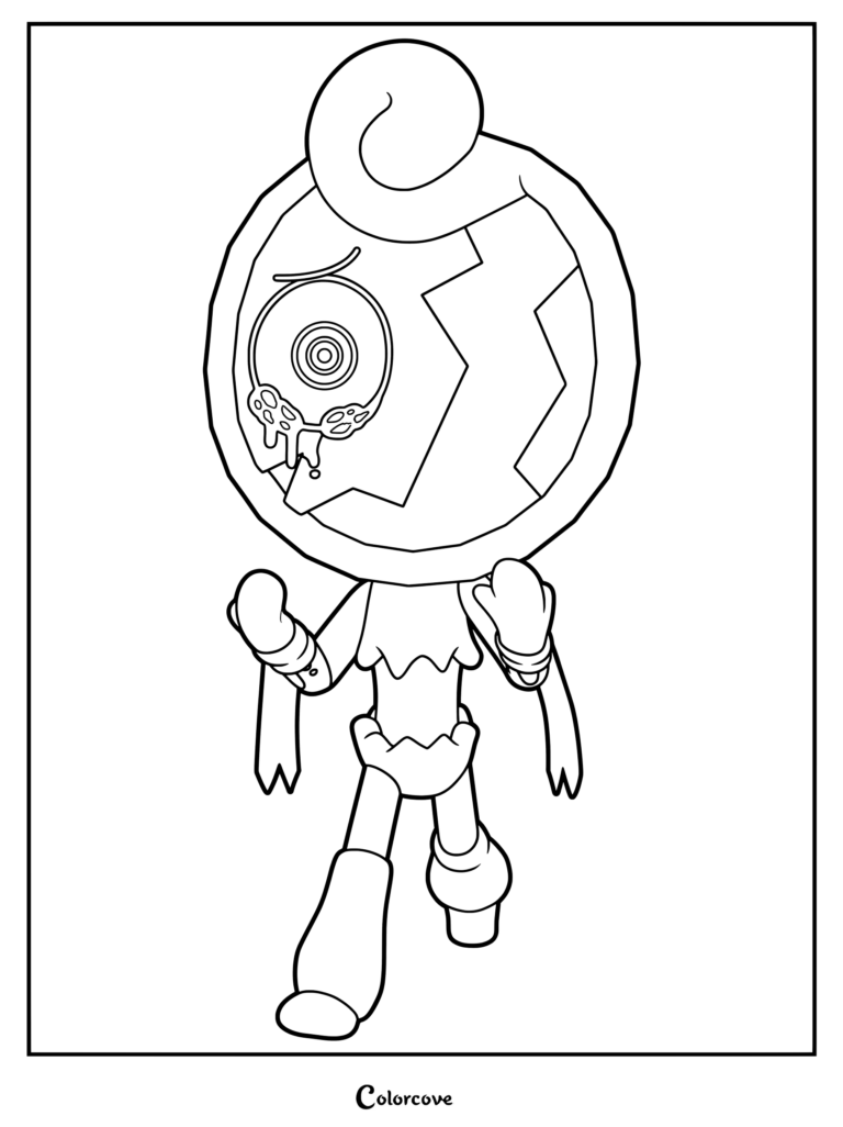 Twisted Glisten from Dandy’s World coloring page featuring a cracked mirror head and melting eye.