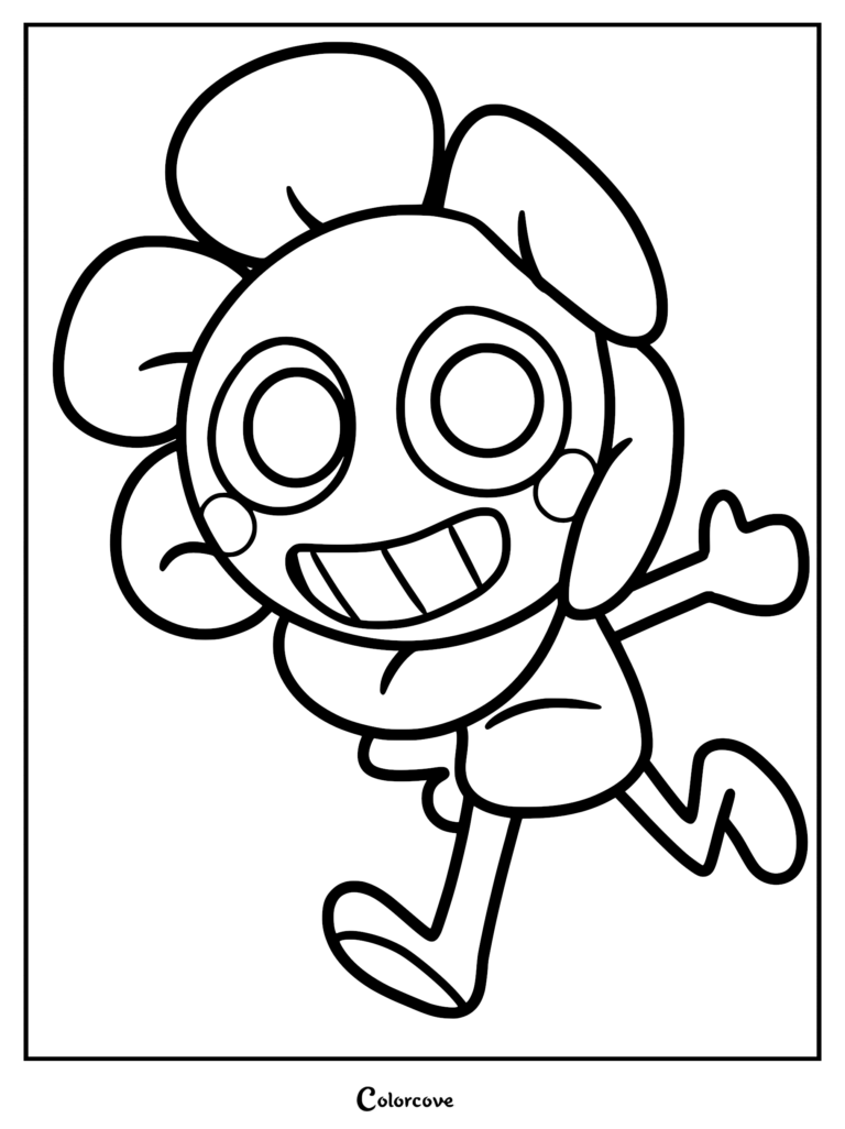 Dandy from Dandy’s World with petal-shaped head and happy expression on a printable coloring page.