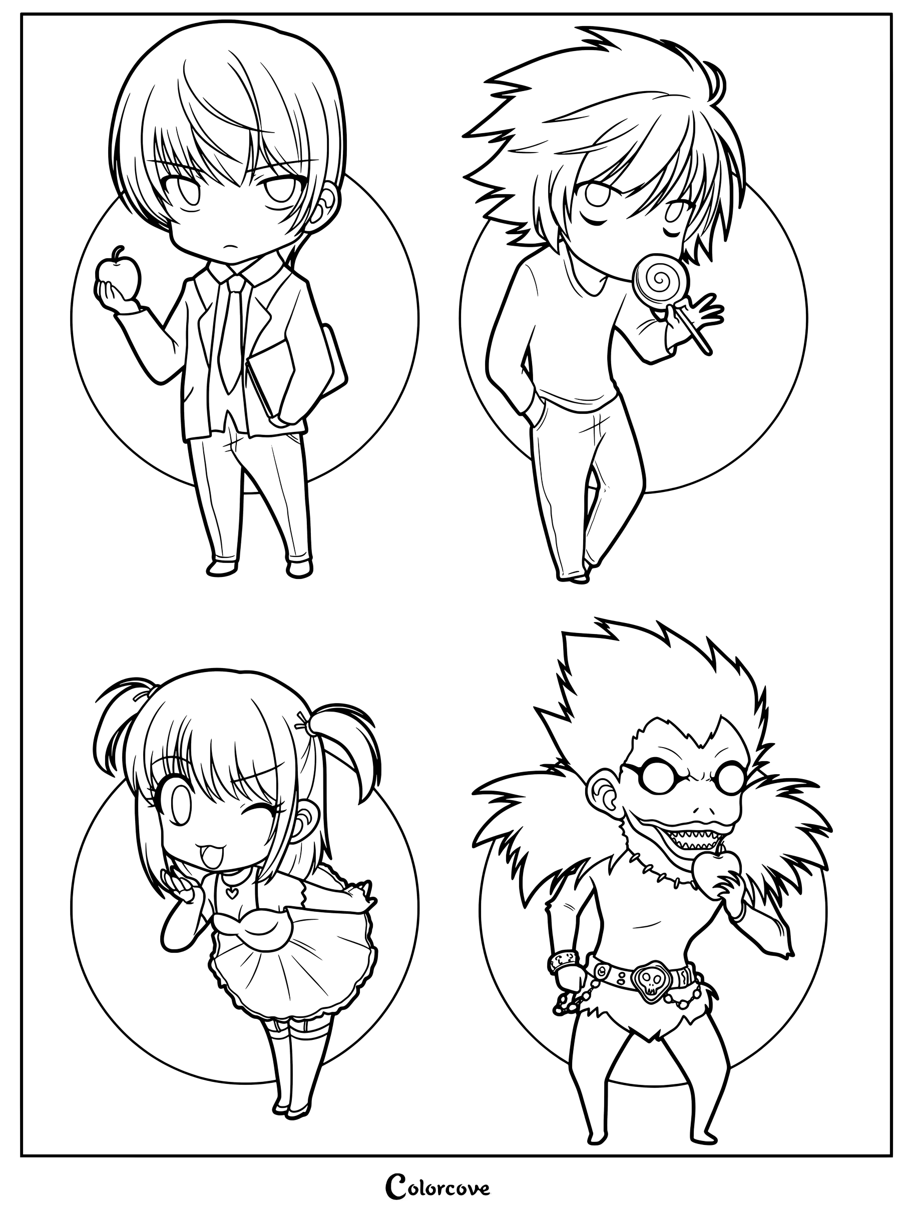 Dibujo de Death Note para colorear con fan art chibi titulado Death Note Chibis set 1.