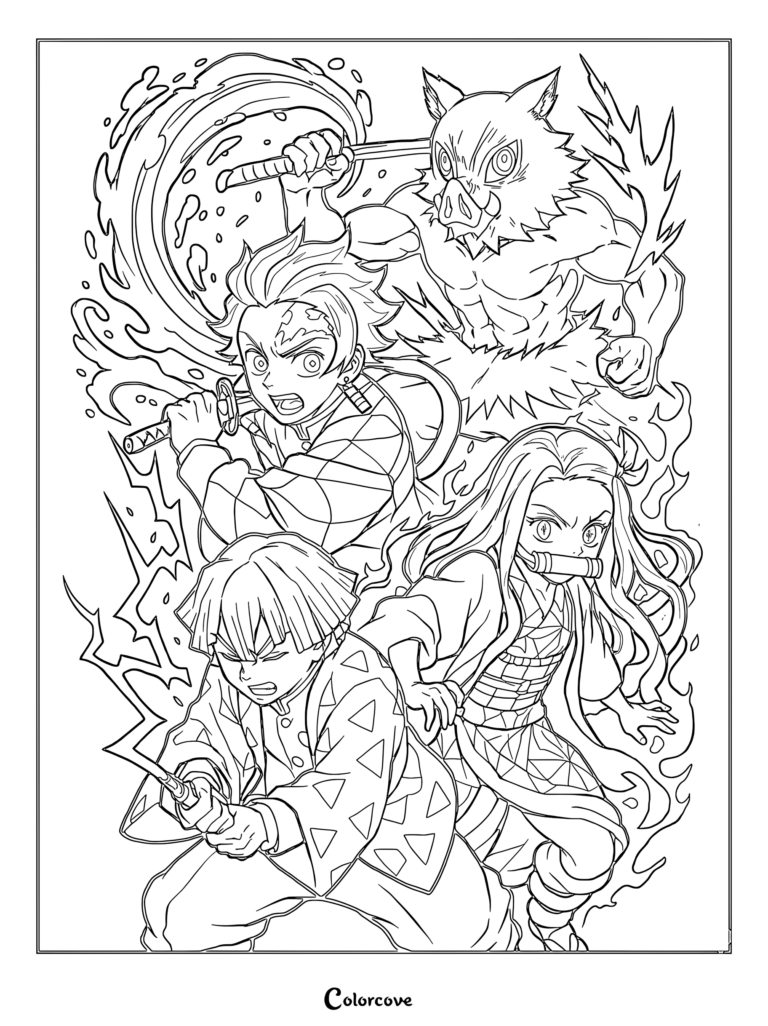 Tanjiro, Nezuko, Zenitsu, and Inosuke prepare for battle together.