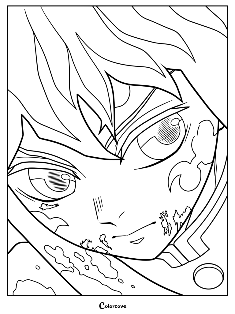 Muichiro Tokito Mist Breathing Transformation coloring page from Demon Slayer