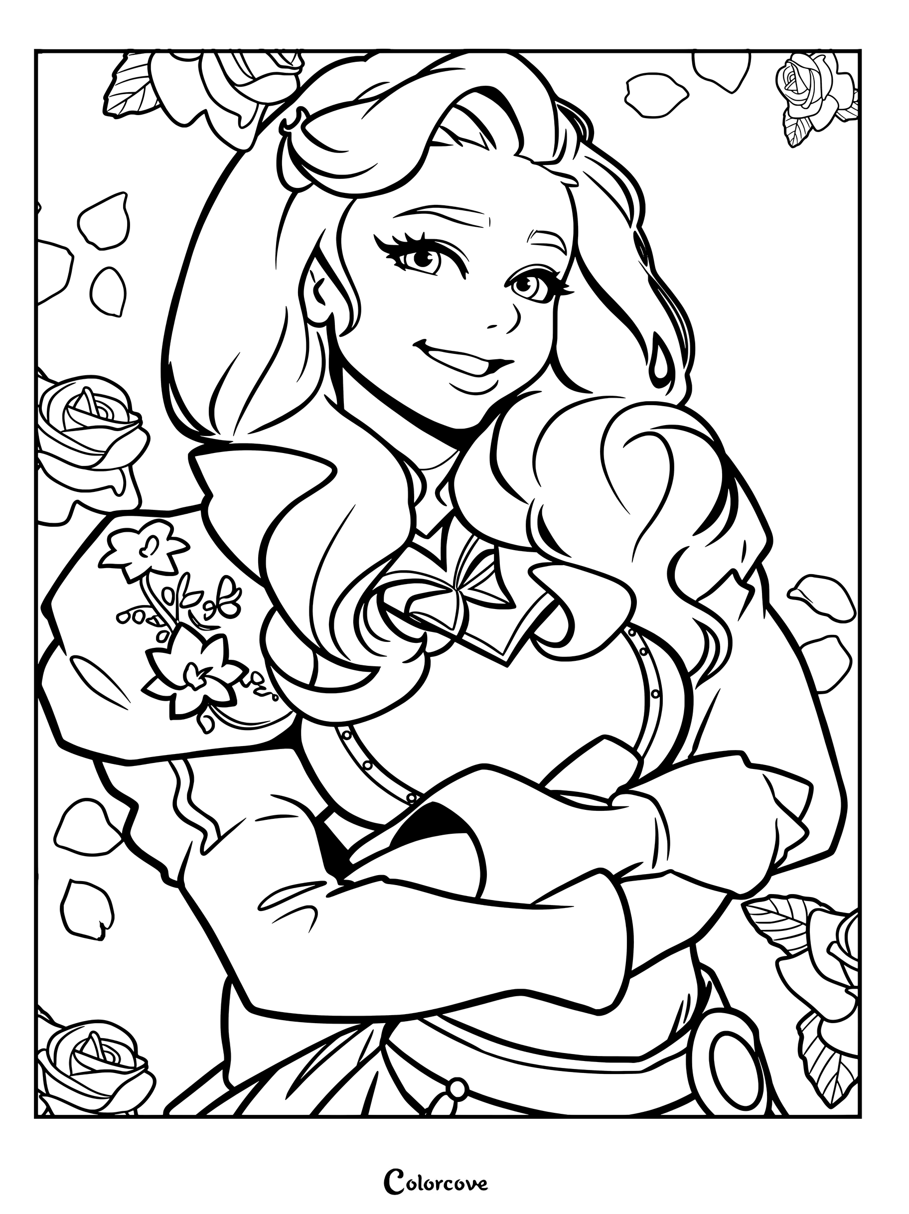 Ruby Rose Turner, quien interpreta al personaje de Bridget, rodeada de rosas en esta página para colorear imprimible.