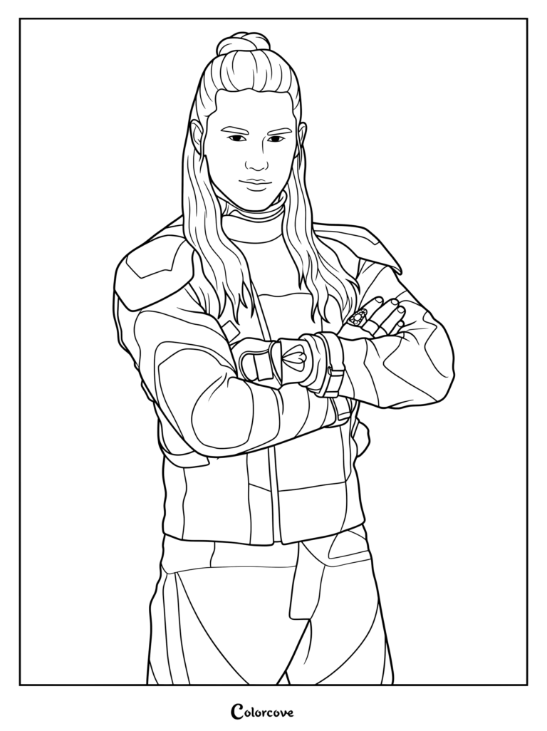 Printable coloring page of Jay from Descendants 3 standing with arms crossed in his signature outfit
