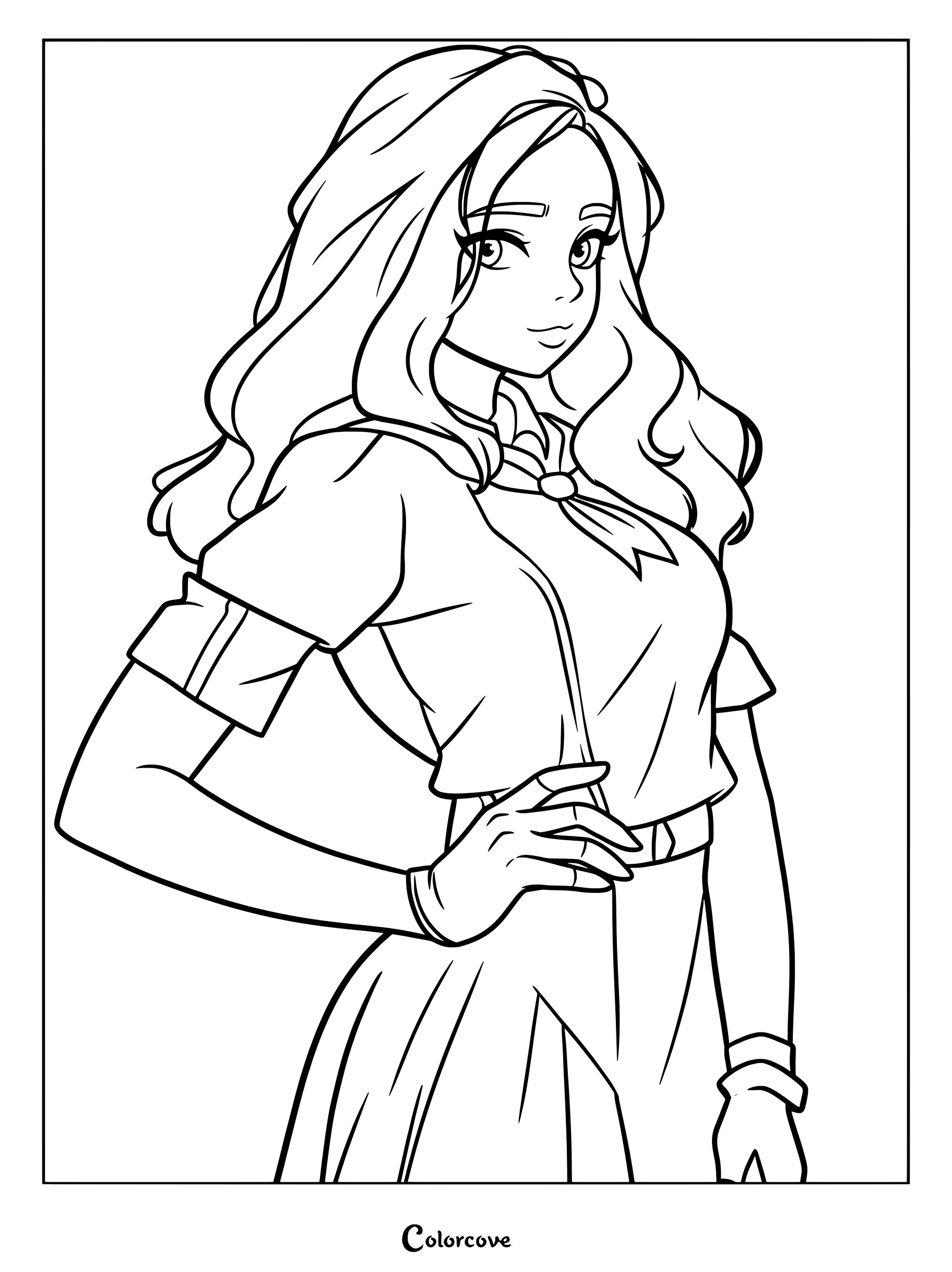 Evie de Los Descendientes de pie con la mano en la cadera, lista para actividades con dibujos para colorear