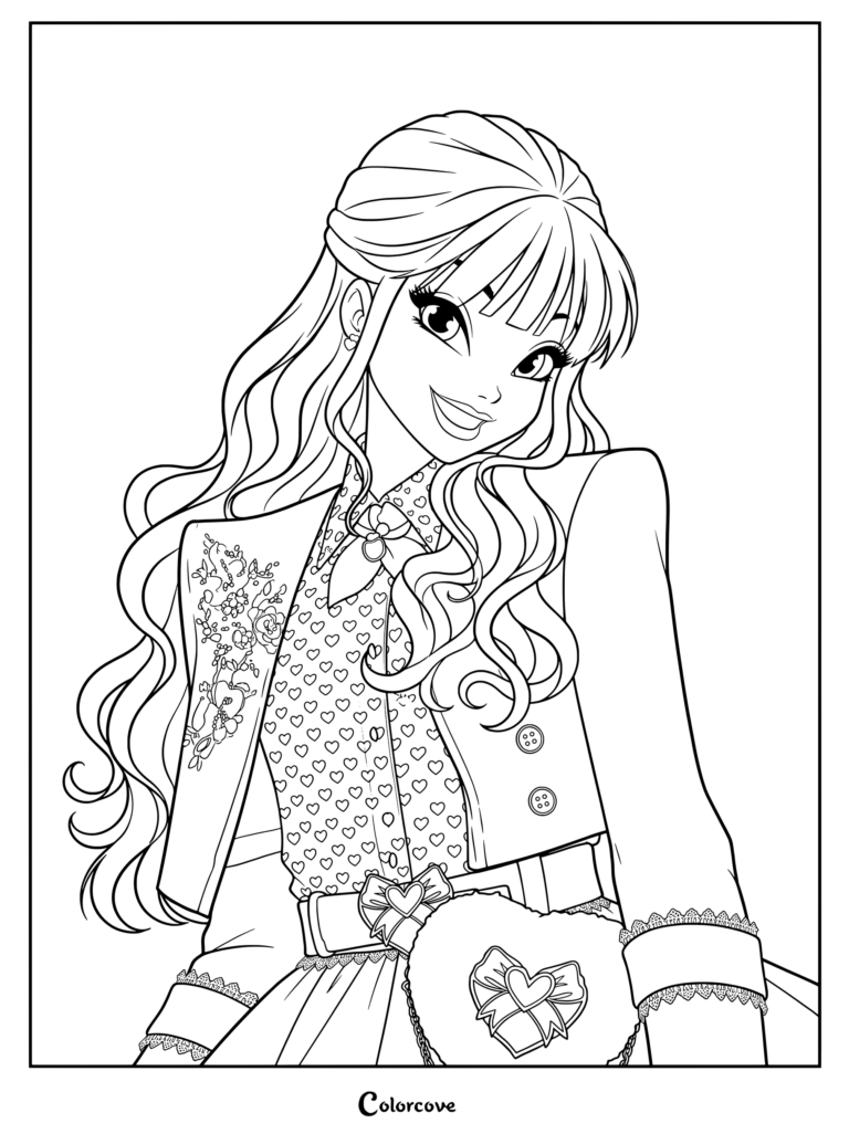 Pink of Hearts smiling brightly in her detailed outfit.