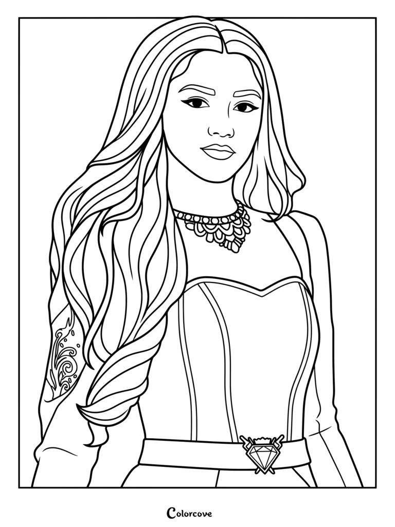 Evil Chloe posing with long flowing hair and royal attire