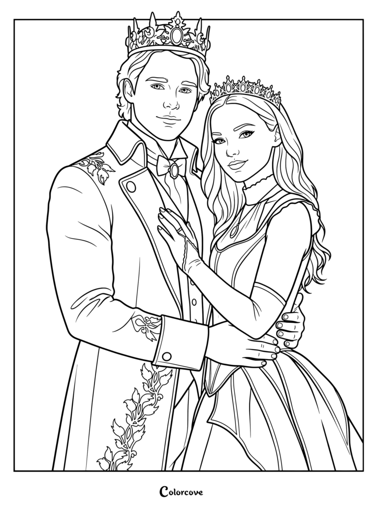Queen Mal and King Ben pose together wearing royal crowns.