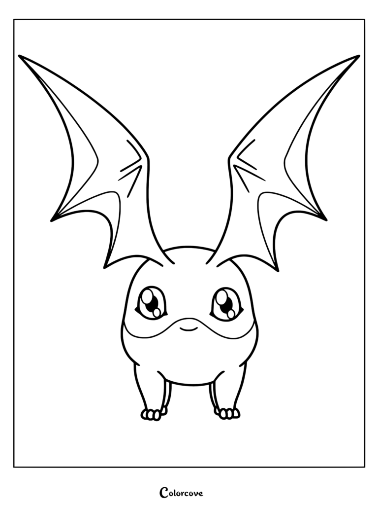 Página para colorear de Patamon con el adorable Digimon desplegando sus grandes orejas.