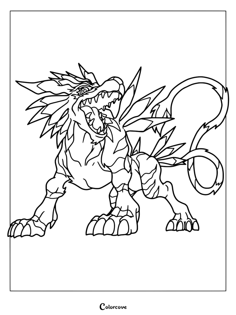 Página para colorear de Garurumon de Digimon.