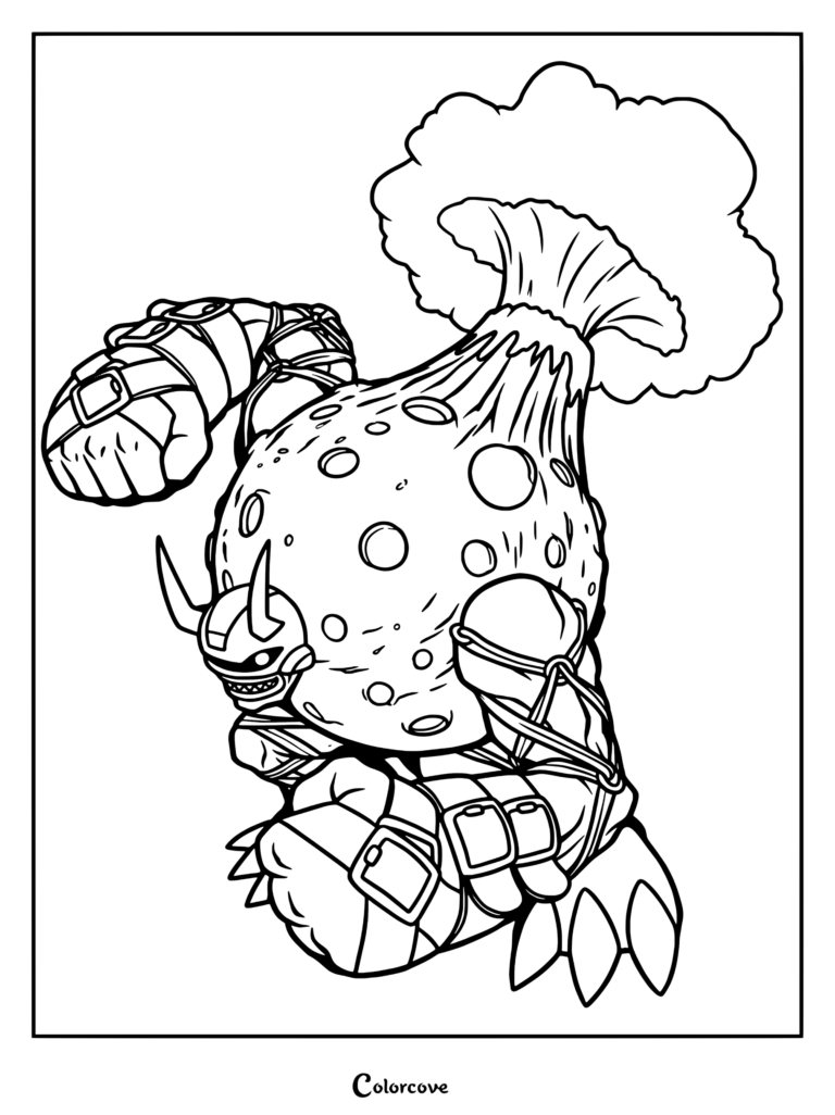 Página para colorear de AncientVolcanomon con el poderoso personaje de Digimon listo para la acción.