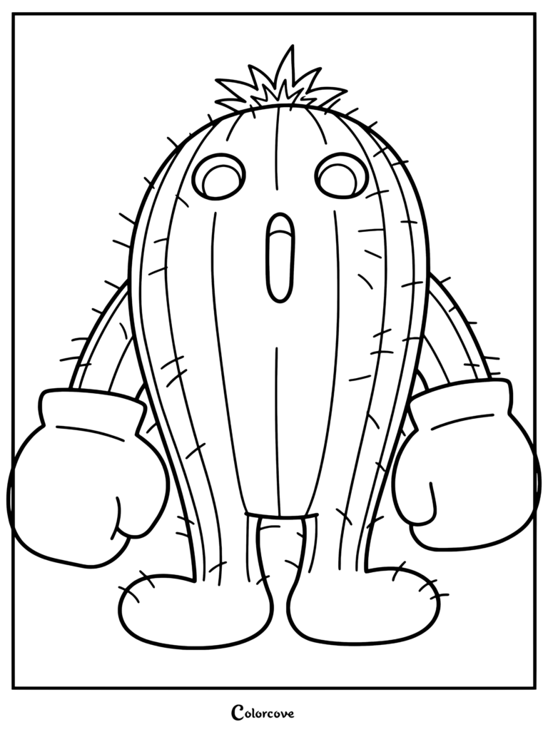 Página para colorear de Togemon de Digimon con el personaje cáctus usando guantes de boxeo.