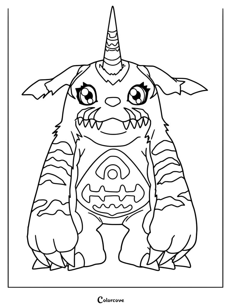 Página para colorear de Gabumon con el personaje de Digimon.