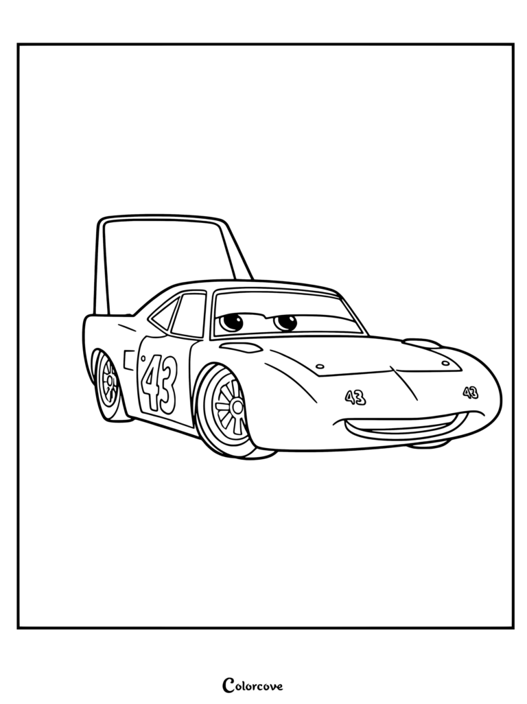 Coloriage gratuit à imprimer de Strip Weathers de Cars Disney, représentant la voiture de course portant le numéro 43.