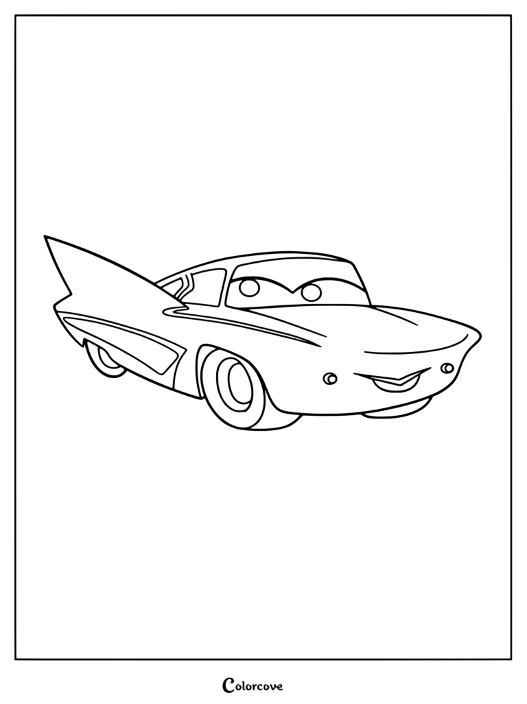 Coloriage Cars Disney représentant Flo souriante avec ses ailerons arrière emblématiques.