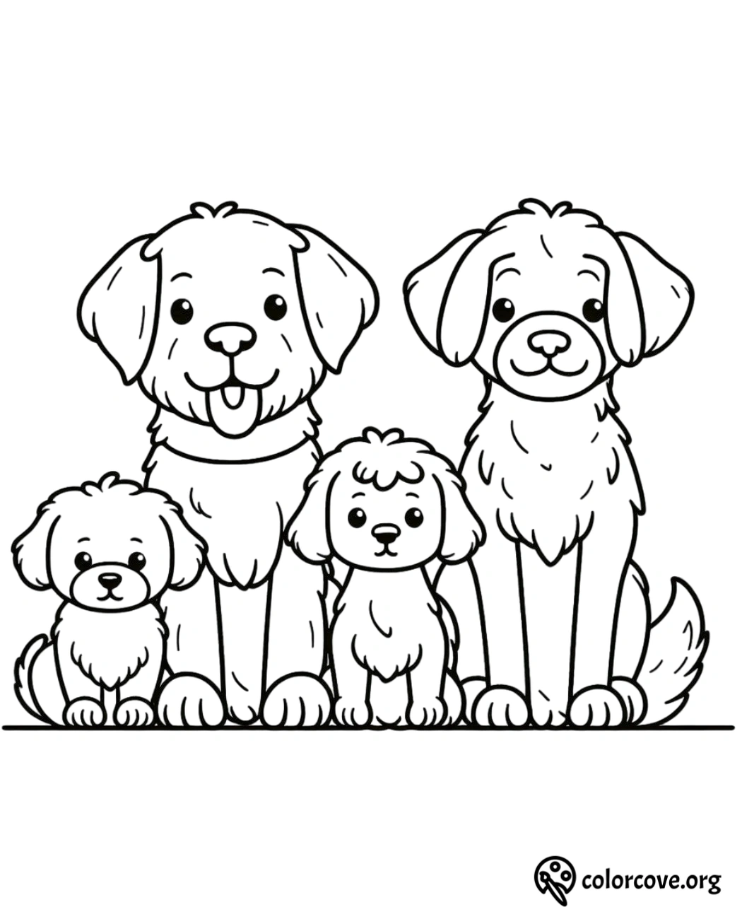 a group of dogs and puppies