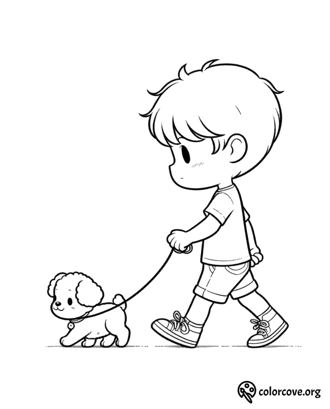 a cartoon of a boy walking a dog