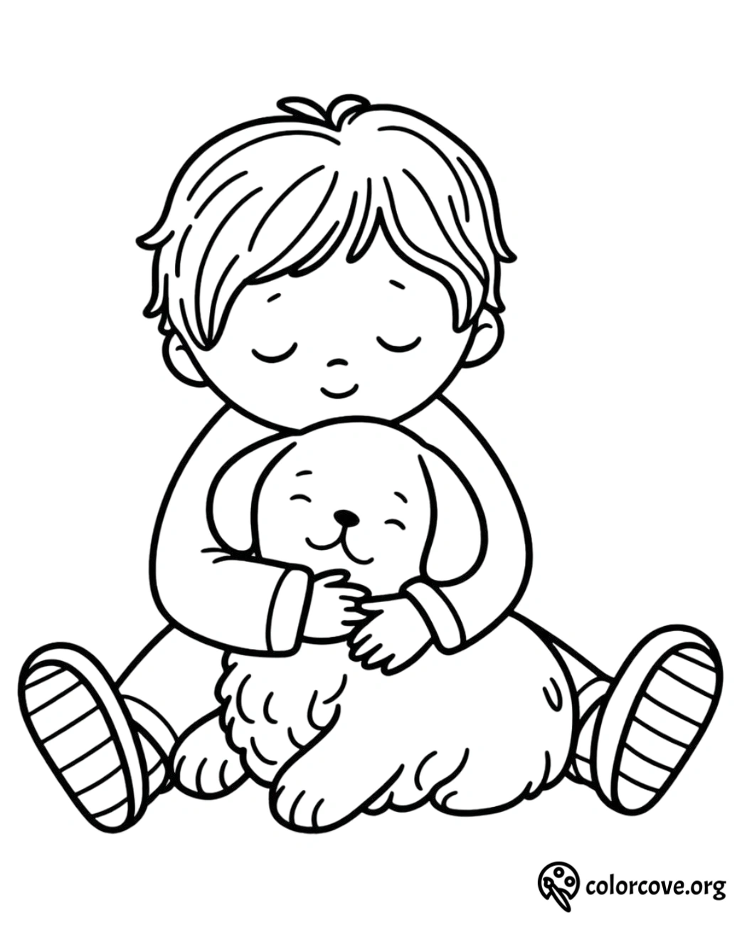 a cartoon of a boy hugging a dog