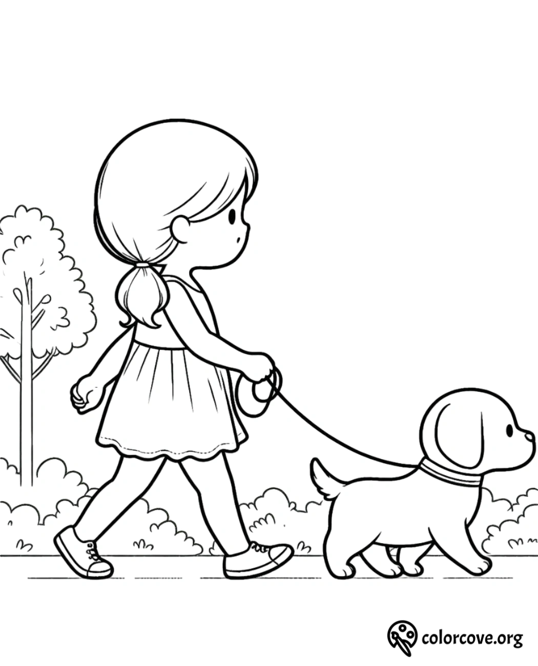 a cartoon of a girl walking a dog