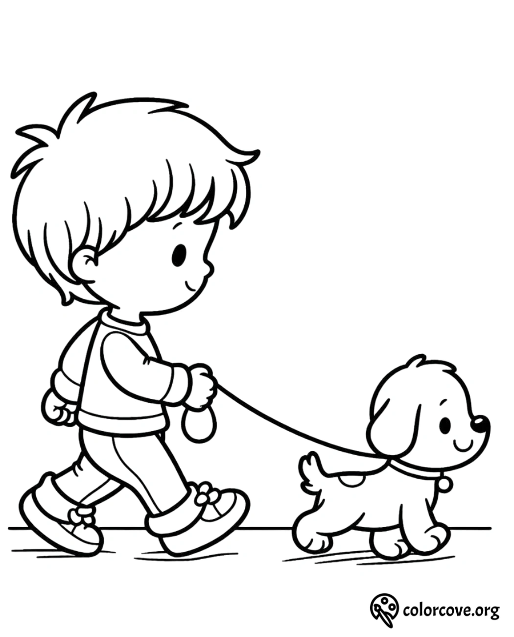 a cartoon of a boy walking a dog