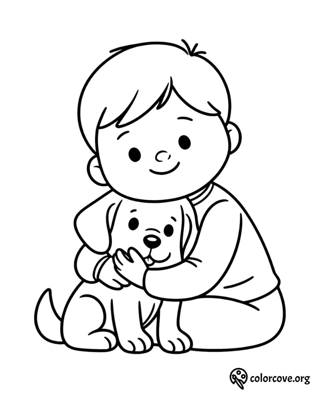 a cartoon of a boy hugging a dog