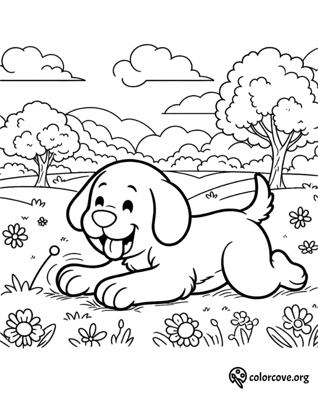 a black and white drawing of a dog lying on the ground