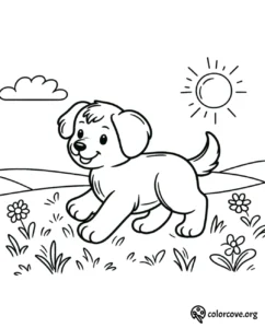 a cartoon of a dog running in a field