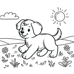 a cartoon of a dog running in a field