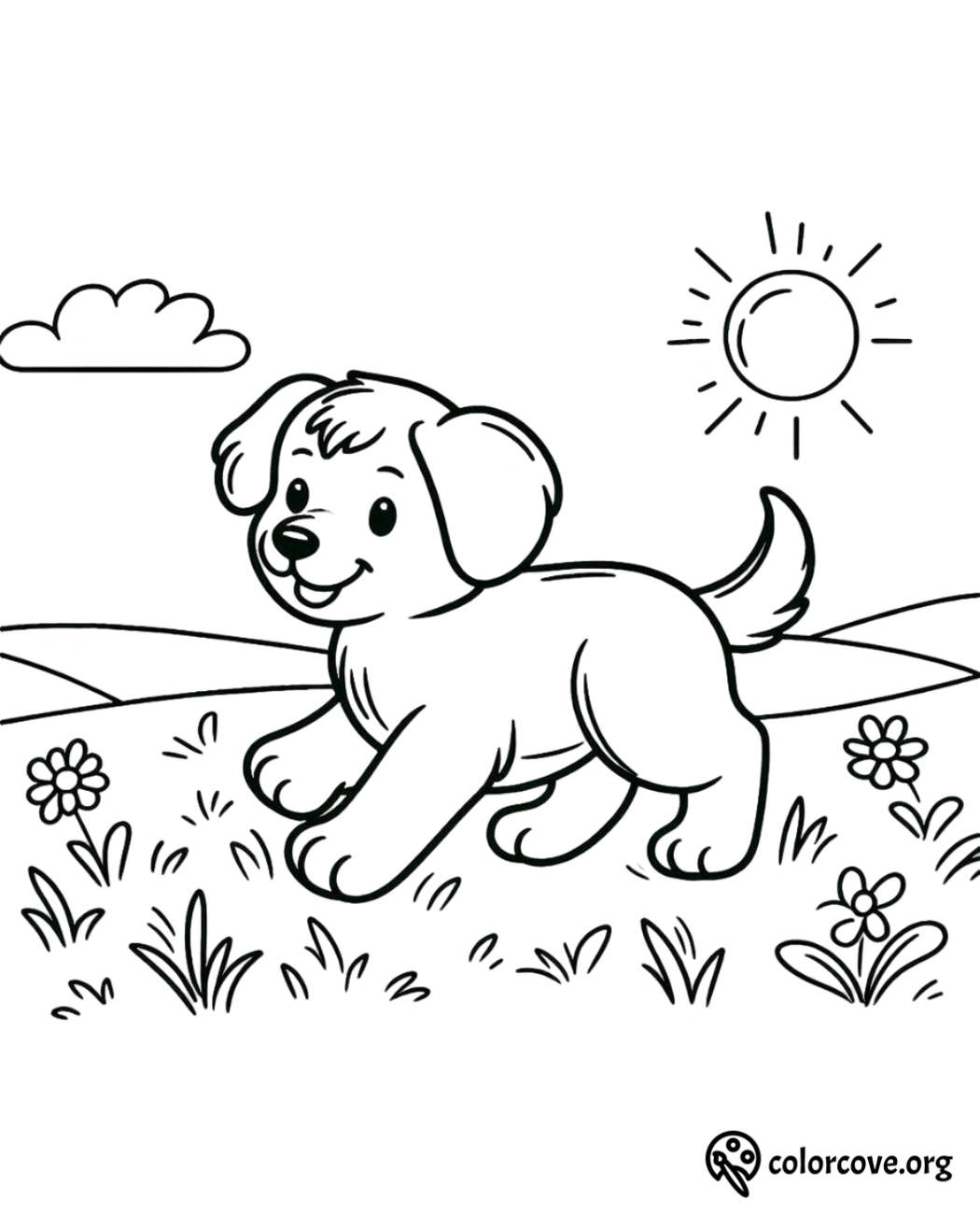 a cartoon of a dog running in a field