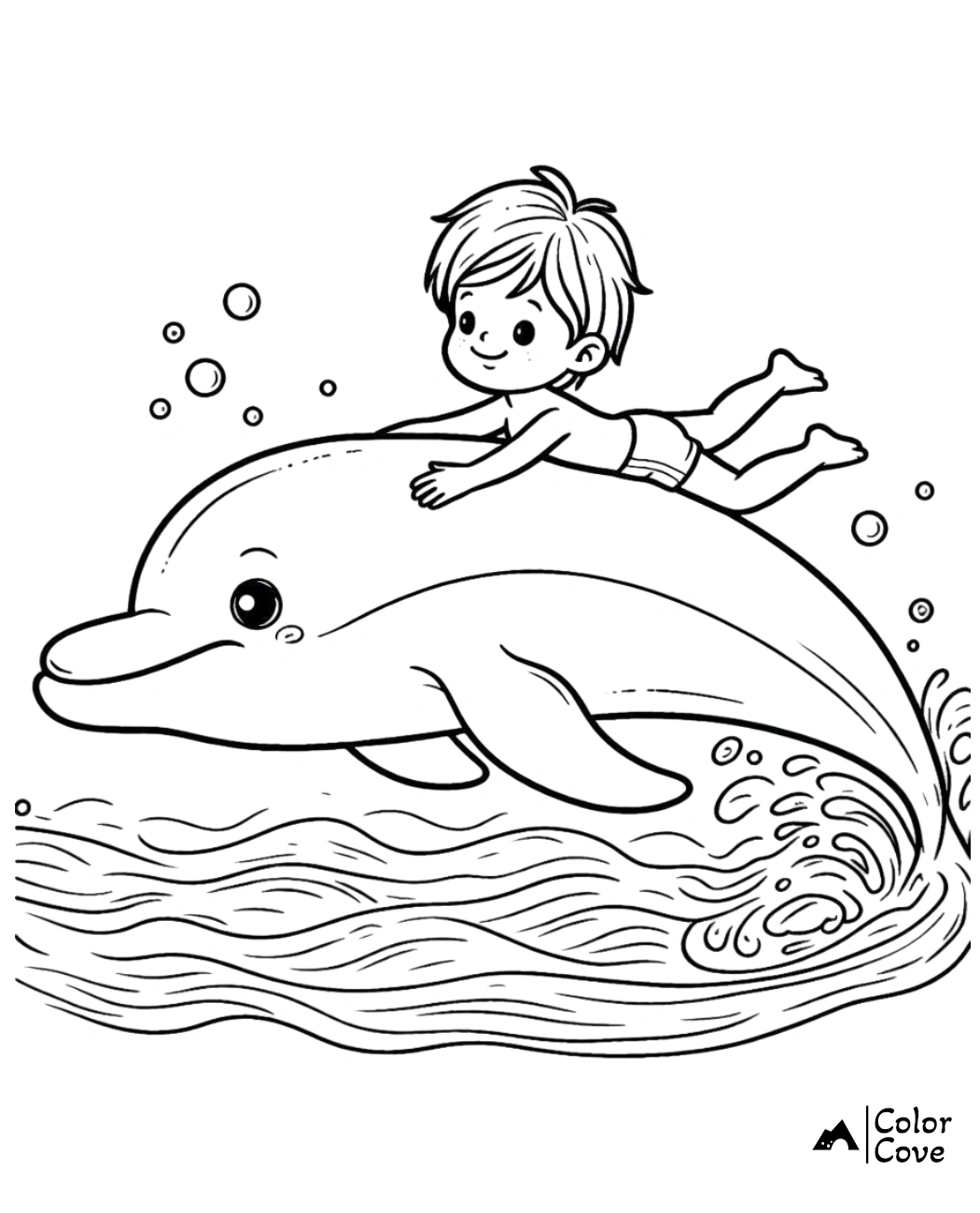 a cartoon of a boy riding a dolphin