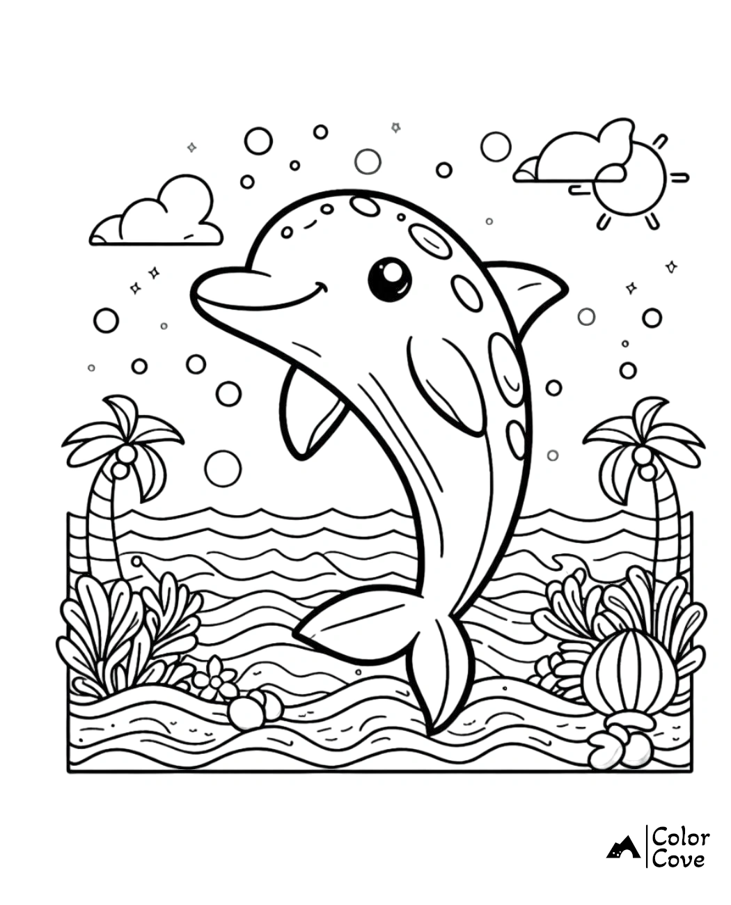 a coloring page of a dolphin